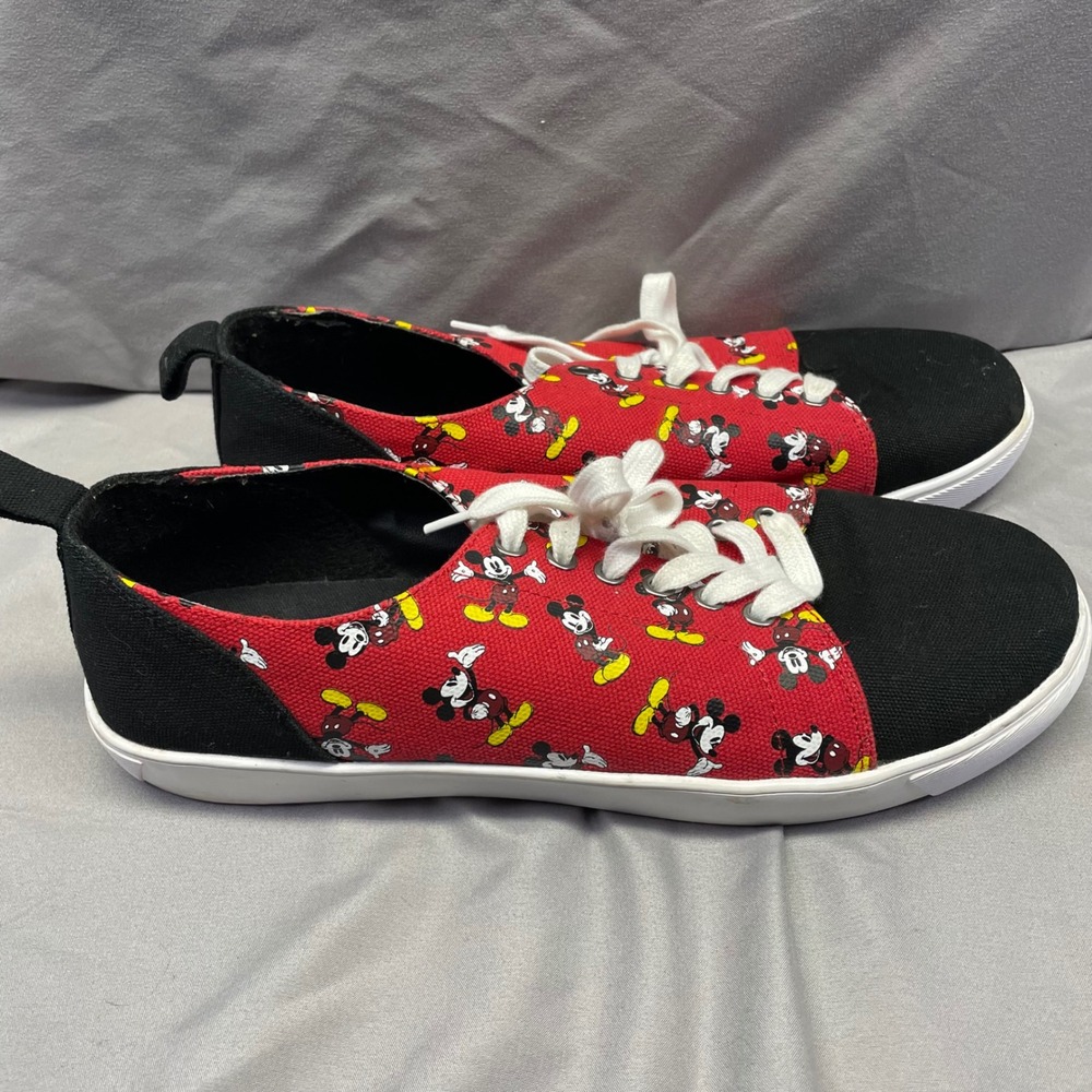 Disney Mickey Mouse Mens Canvas Sneakers Red Black Lace Up Low‎ Top Shoes